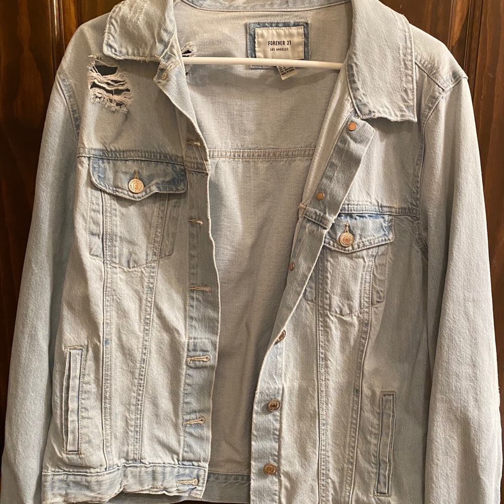 Forever 21 Lightwash Distressed Jean Jacket